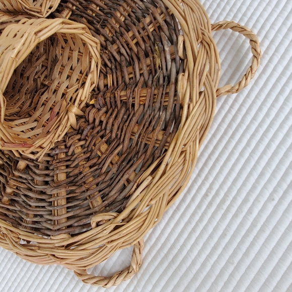 Rattan Wicker Wall Pocket Hanger Pot 17.5x11.5 Oval Beige Brown Basket Vintage - Picture 6 of 11